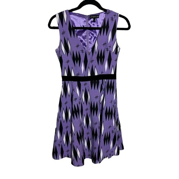 SOURPUSS RETRO DIAMONDS DRESS LILAC Fit and Flare Sleeveless Women’s Size Small - Picture 7 of 14